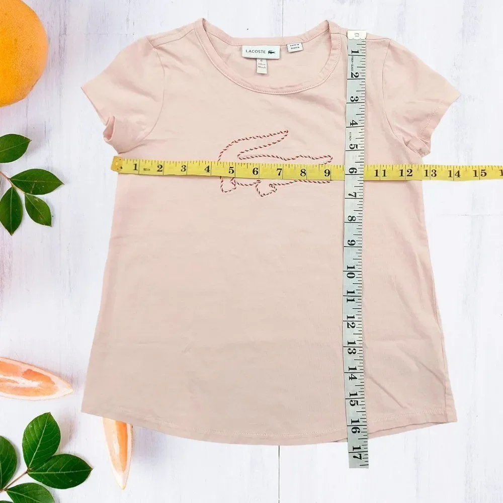 Lacoste T-Shirt Girls 6 Rose Crew Neck Short Sleeve 100% Cotton